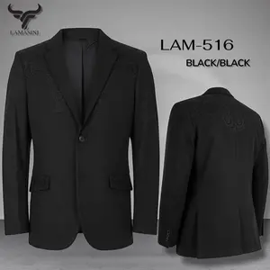Saco Negro Vaquero de Gamuza con Bordado Western, Lam-516