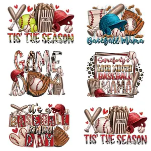 6pcs/set Creative Baseball Themed Heat Transfer Sticker, DIY Iron On Transfer Sticker, Heat Press Transfer Sticker For Clothes