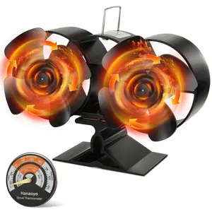 Dual-Motor Heat-Distribution Stove Fan with Thermometer, Quiet-Operating Eco-Friendly Fan for Outdoor Heating, Wood-Burning Outdoor Fireplace Accessory
