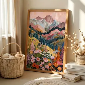 Vibrant Abstract Mountain   Poster, Colorful Wildflower Landscape Canvas, Dopamine Boho  for Bedroom, Living Room & Dorm Light Up Rose and Heart Necklace Set Newspaper bedroom    Custom Blonde home decor   land printable art quote wall Bear-Shaped Night
