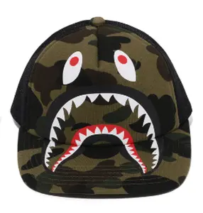 Bape Shark Logo Trucker Hat Green Camo