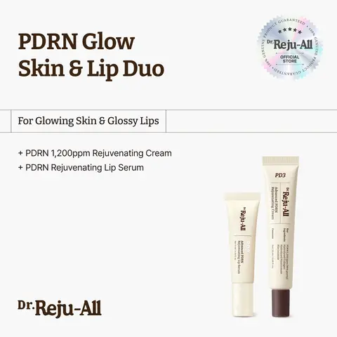 [Official] Dr.Reju-All PDRN Glow Skin & Lip Duo - Advanced PDRN Rejuvenating Cream, Fragrance-Free Sensitive Skin Face Moisturizer, Elastic Glide Brightening Lip Serum, Korean Anti-Aging Hydration Treatment