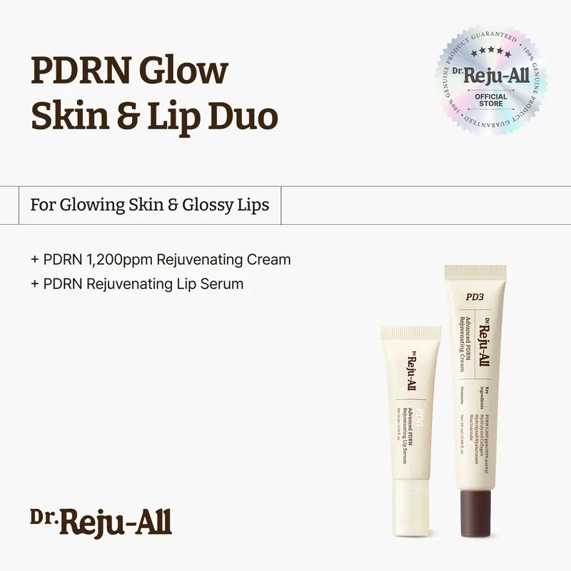 [Official] Dr.Reju-All PDRN Glow Skin & Lip Duo - Advanced PDRN Rejuvenating Cream, Fragrance-Free Sensitive Skin Face Moisturizer, Elastic Glide Brightening Lip Serum, Korean Anti-Aging Hydration Treatment
