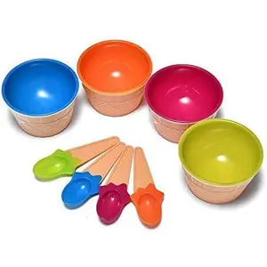 Dessert Bowls, 4 Pack Ice Cream Bowl Spoon Set, Frozen Yogurt Cups with Spoons Durable Plastic Candy Color Lovely Dessert Bowl DIY Ice Cream Tools For Festive Party Favor