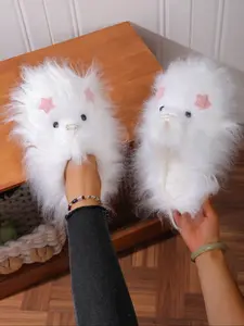 Women's Cute Cartoon Plush Slippers, Soft Indoor Shoes, Warm and Fashionable Design, Perfect for Home Use