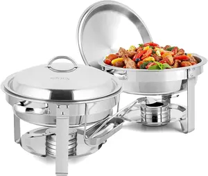 ROVSUN 5 Qt 2 Pack Chafing Dish Buffet Set,NSF Stainless Steel Round Chafers for Catering, Buffet Servers and Warmers Set with Lid Holder & Drip Tray for Wedding Party Banquet Graduation