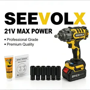 SEEVOLEX 21V Cordless Impact Wrench Kit - Wireless Electric Power Wrench with 6 Sockets, 30ml Special Grease, Rechargeable Battery & User Manual for Auto Repair and Home Assembly