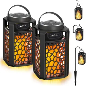 Nunet 2Pack Outdoor Bluetooth 5.1 Speakers LED Flame Speakers 10W TWS Tiki Torch Atmosphere Lantern Waterproof Wireless Portable Sound System Wall Mounts Shepherd's Hooks for Patio/Yard