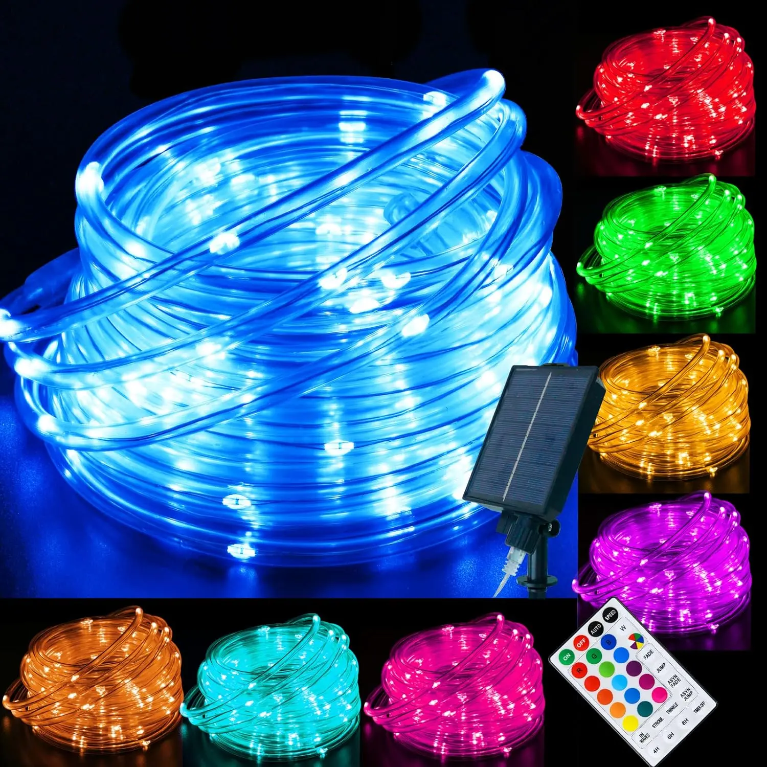 33 FT Solar Rope Lights Outdoor Waterproof, 18-Colors Changing 100 LED Rope Lights for Outside with Remote, Solar String Light with Timer for Pool Trampoline Tree Garden Yard Christmas Decor