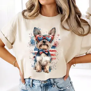 Comfort Colors Patriotic Dog Shirt, Yorkie USA Flag Tee, American Pride Puppy Shirt, Dog Lover Gift, 4th of July Shirt, Summer Graphic Tee