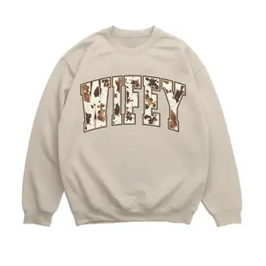 Wifey Cowprint Sweatshirt, Western Cowgirl Aesthetic Sweater, Rustic Wife Crewneck, Trendy Country Style Graphic Shirt, stylish everyday cozy wear