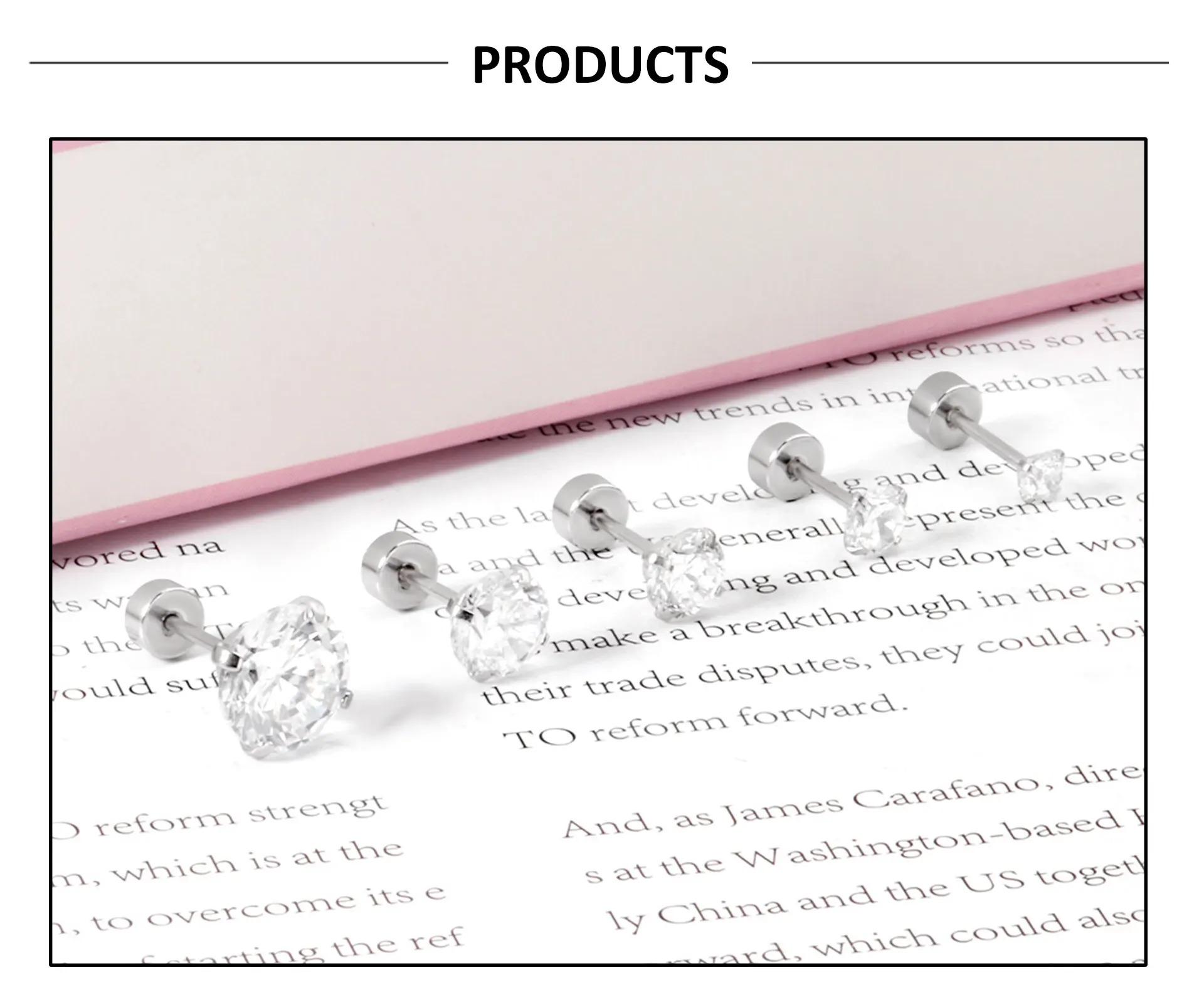 1Pairs/2Pcs Stainless Steel Crystal Studs Earrings For Women Men 4 Prong Tragus Round Clear Cubic Zirconia Ear Jewelry