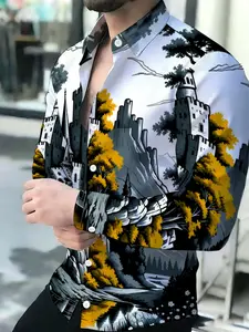 Men's Breathable Lapel Long Sleeve Cardigan Indigenous Man Wolf 3D Print