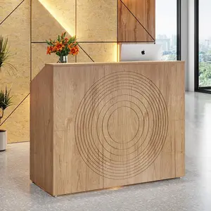 Tribesigns Modern Reception Desk for Checkout and Home Office, 47 Inch Front Counter with Cable Grommet, Oak Finish