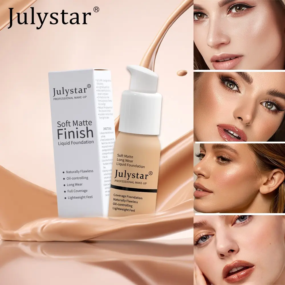 Julystar Soft Matte Liquid Foundation, Lightweight Long-Wear Full Coverage, Hydrating Oil-Control Base, Natural Finish for Daily Use