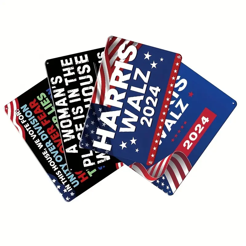 Kamala Harris Vintage Metal Tin Signs 4pcs Set - Retro Wall Art Decor Poster Plaque Signage Decorative for Garage, Bar, Cafe, Office & Dorm cubicle  office  decor Room Gift farmhouse  home  decor beer lover creative small gift Decoration Iron