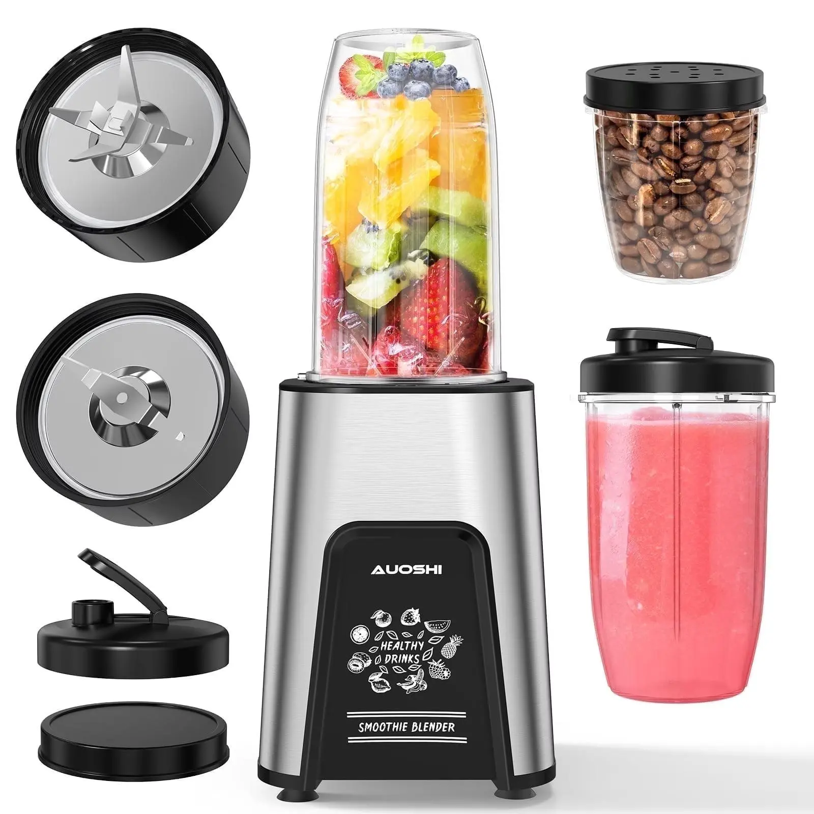 FETERVIC 1000W Personal Blender for Smoothies & Shakes, 6 Blades, 2 x 23oz Cups & 1 x 10oz Grind Cup, Portable Kitchen Blender for Easy Smoothies & Healthy Drinks