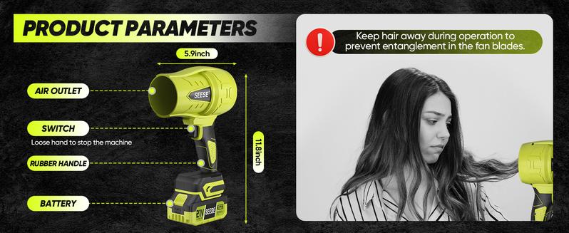 SEESE Turbo Jet Leaf Blower, Violent Fan,Car Drying After Wash,Handheld Snow Blower,Cordless Turbo Power Air Duster,Good Choice For Gifts,Home Improve,Garden Mainte