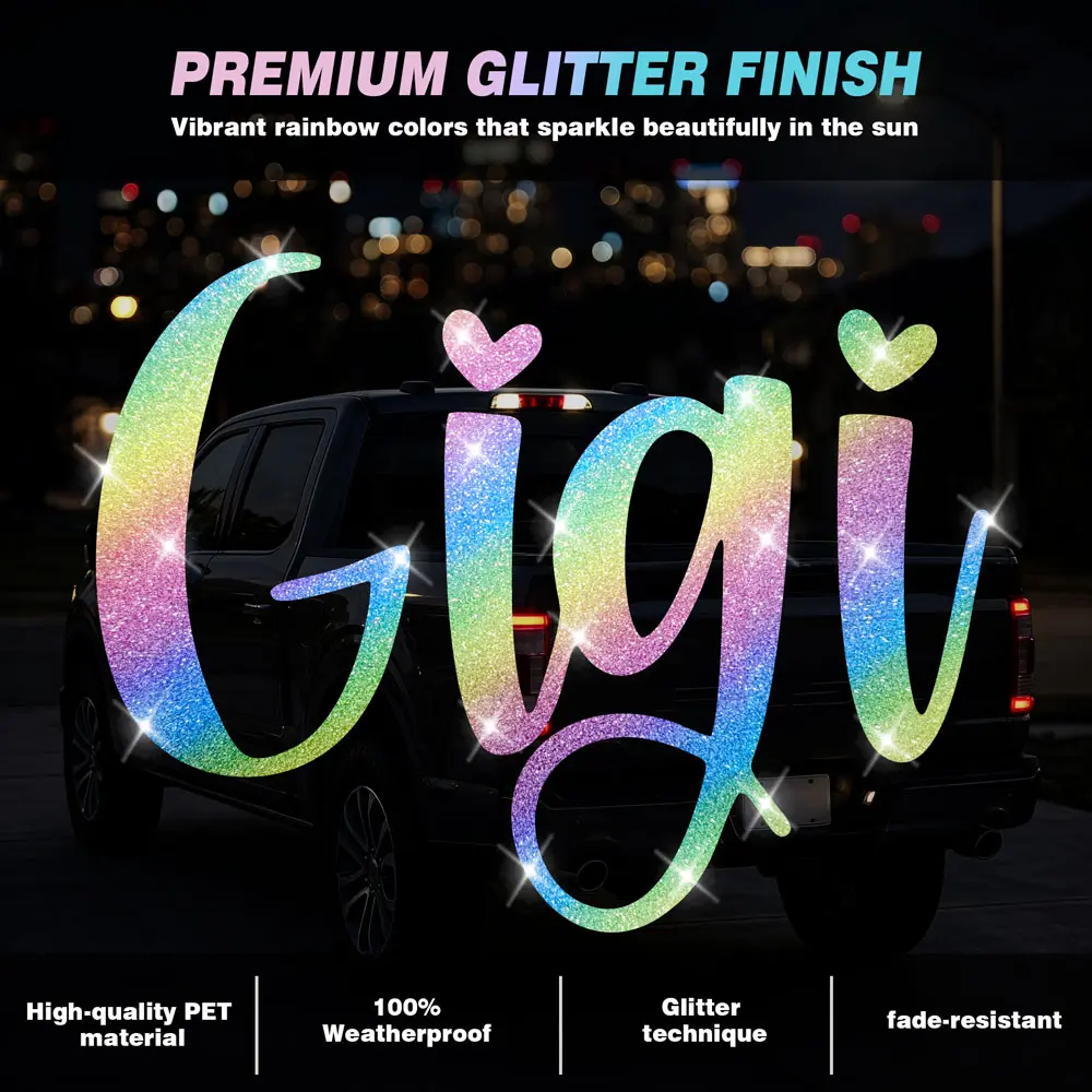Rainbow Glitter Gigi Car Decal, Sparkly Trendy Grandma Bumper Window  with Heart, Premium Fade-Resistant PET Sun Sparkle Vehicle Exterior Accessories Decor for Women Truck SUV Laptop Luggage Mothers Day Gift sticker motorcycle driver pride pink summervibe