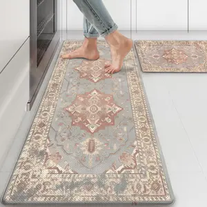 Retro Kitchen Mats for Floor Cushioned Anti Fatigue Kitchen Rugs Sets of 2, Non Slip Waterproof Kitchen Floor Mat, Comfort Memory Foam Standing Mat for Laundry Office Sink DesB