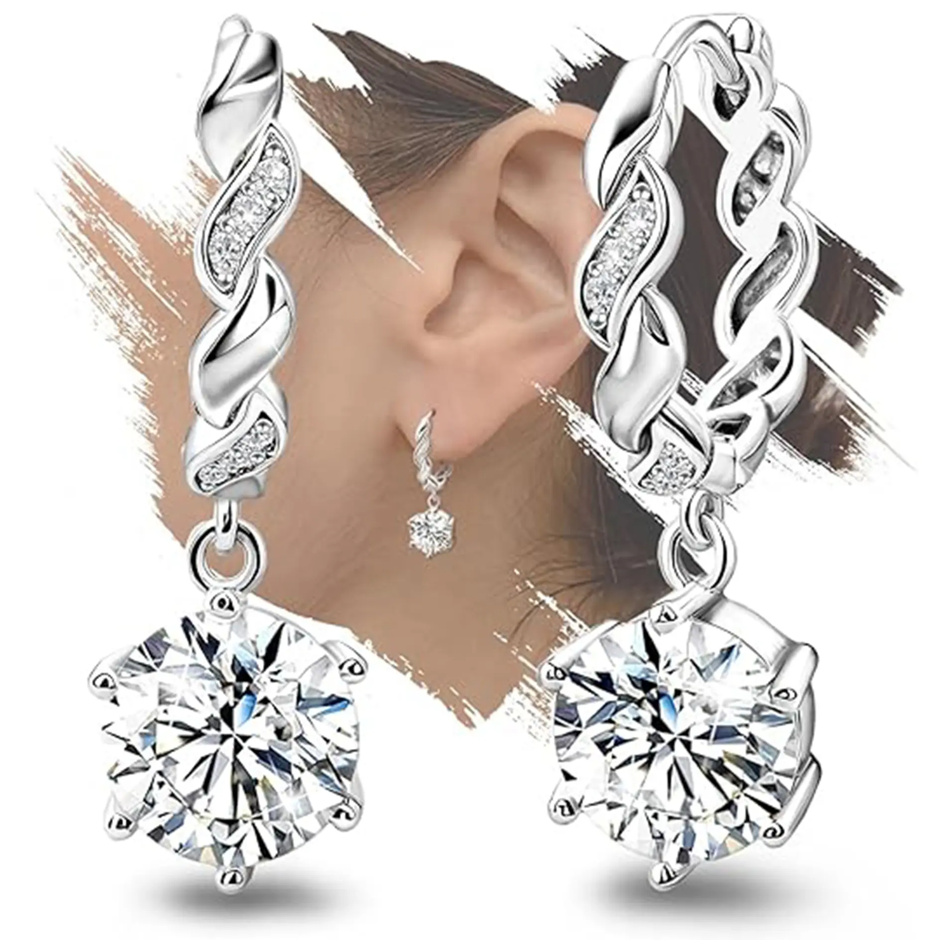 Sterling Silver Round Dangle Hoop Earrings for Women - Hypoallergenic Sparkle Cubic Zirconia Loop Dangling Earrings Classic Fashion Jewelry Gifts for Her Birthday Christmas