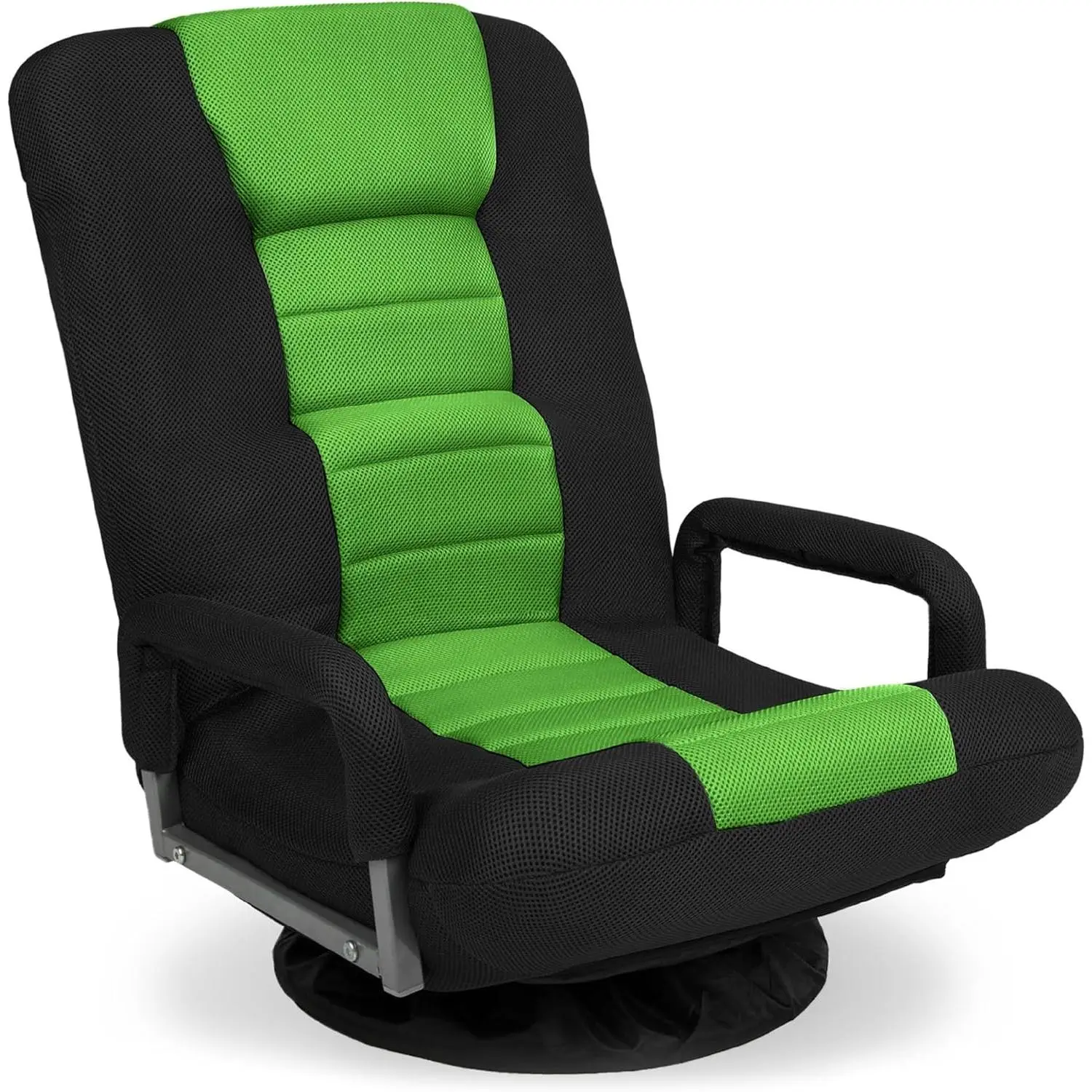 Best Choice Products Swivel Gaming Chair 360 Degree Multipurpose Floor Chair Rocker for TV, Reading, Playing Video Games w/Lumbar Support, Armrest Handles, Adjustable Backrest - Black/Green