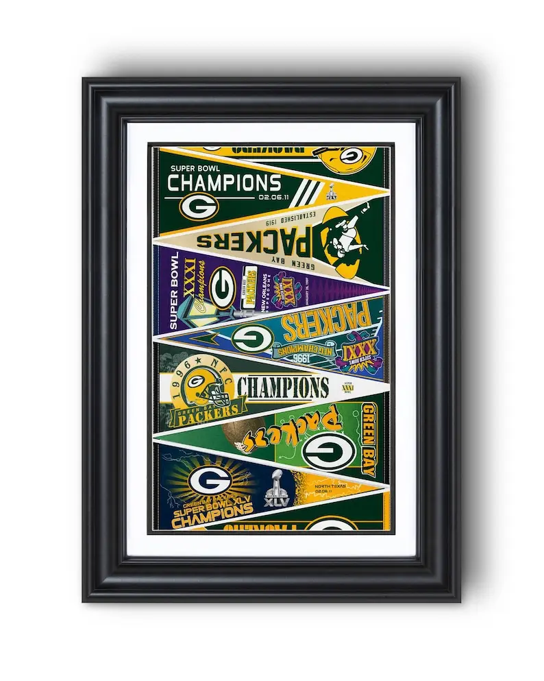 [Unframed] Green Bay Packers “Vintage and Championship Pennants” Collection Print – Classic Football Wall Art