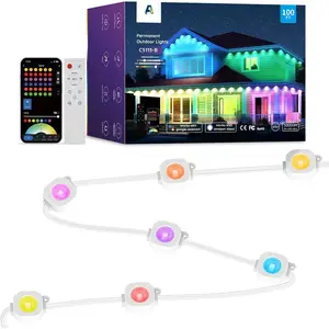 Permanent Outdoor Lights 100ft,RGBW Eaves Light with 72 LED Lights,111+ Scenes Modes Outdoor Lighting,  Permanent Light for Daily Holiday Halloween Decorations, Compatible with Alexa,White