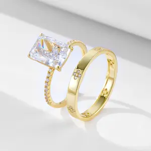 2-Piece Square Flower Cubic Zirconia Ring Set - Ladies' Engagement, Wedding & Anniversary Ring, Luxury Daily Wear Gift Geometric Rings
