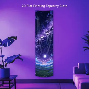Purple Night Sky Vertical Blacklight Tapestry, Shooting Stars and Full Moon UV Reactive Black Light Tapestries, Anime Style Fantasy Landscape Luminous Tapestry, Glow in the Dark Banner Home Wall Decor, 2D Flat HD Printing Polyester Tapestry Size 59inch