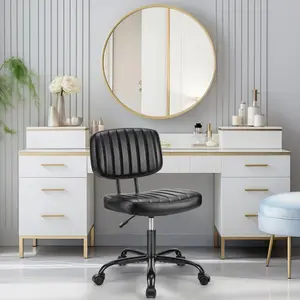 Armless Office Desk Chair Back Lumbar Support Height Adjustable PU Leather Computer Chair with 360° Swivel Rolling Wheels Comfortable High Back Executive Office Chair Ergonomic Plus Size Criss Cross Swivel Chair
