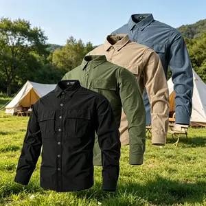 Men’s Stretch Quick-Dry Long-Sleeve Shirt, 1-Pack, New for Spring/Autumn, Outdoor Casual Sports Workwear Style, Multi Pockets, Lightweight