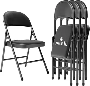 LING RONG Folding Chairs with Padded Cushion and Back for Outside Portable Stackable Commercial Foldable Chairs with Steel Frame for Events Office Wedding Party, 350lbs Capacity