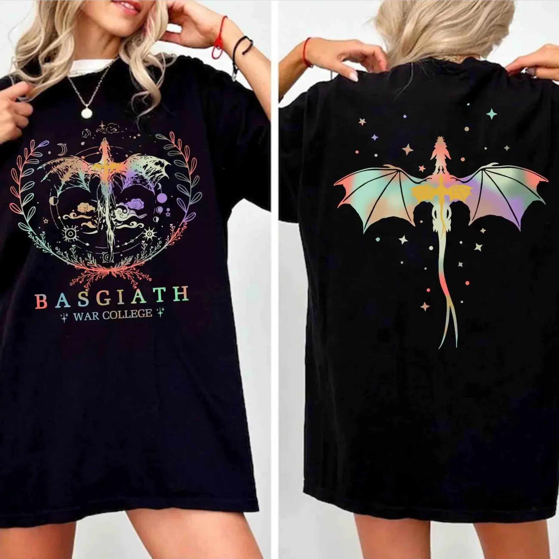 Basgiath War College Two Sided Shirt - Dragon Rider, Fourth Wing, Violet Sorrengail, Xaden Riorson, Fantasy Book Dragon, Gifts for Readers, Womenswear