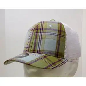 212 MAIN Pet Trucker Hat - Unisex Plaid Print, 6-Panel Mid Crown Structured Design, Snapback Closure, Breathable Mesh, Model 6017-210, 210-White, 1 Size Fits Most