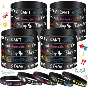 Tondiamo 50 Pcs Theater Graduation Gift Theater Silicone Bracelets Bulk 5 Styles Motivational Rubber Cast Wristband with Inspirational Quote Theatrical Event Men Women Teachers Gifts