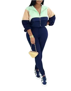 Colorblock Zip Pullover & Drawstring Leggings Set – 2 Piece Casual Sporty Outfit for Women Streetwear Daily Style