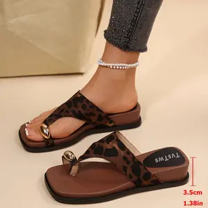 Vintage Leopard Print Metal Flip-Flops Women, Women Shoes