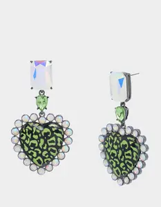 Betsey Johnson GHOUL FRIENDS LEOPARD HEART DROP EARRINGS GREEN