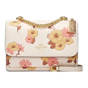 COACH Klare 22 Floral Print Buckle-Closure Leather Crossbody Bag for Women, Beige