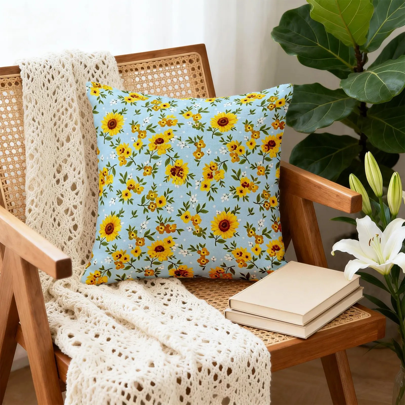 Watercolor Tiny Floral Throw Pillow, Vintage Cottagecore Botanical Flower Cushion Pillow, Soft Pastel Aesthetic Decorative Accent Pillow, Suitable for Sofa, Couch, Bedroom and Home Decoration, Pillow Insert Included