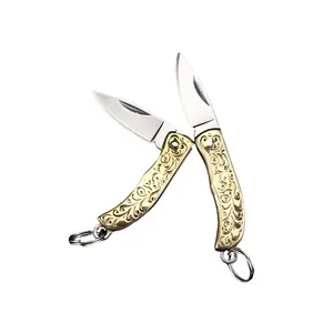 Mini Folding Pocket Knife Brass Material Floral Design Ideal for Daily Cutting Tools Compact Portable Edging Accessory Camping Knives Outdoor Tools