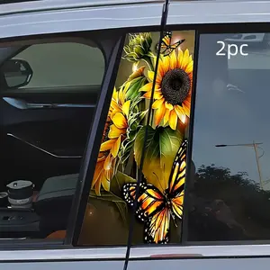 2-Pack Very Beautiful & Fun Creative Car Center Pillar Stickers, B-Pillar Protective Film, Butterfly and Sunflower Petal Decals for Cars, Walls, Window Glass, etc.