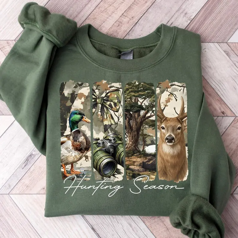 Hunting Season Sweatshirt - Hoodie, Camo Coquette Bow Hoodie, Deer Hunting Hoodie, Duck Hunter Sweatshirt, Preppy Hunting Sweatshirt