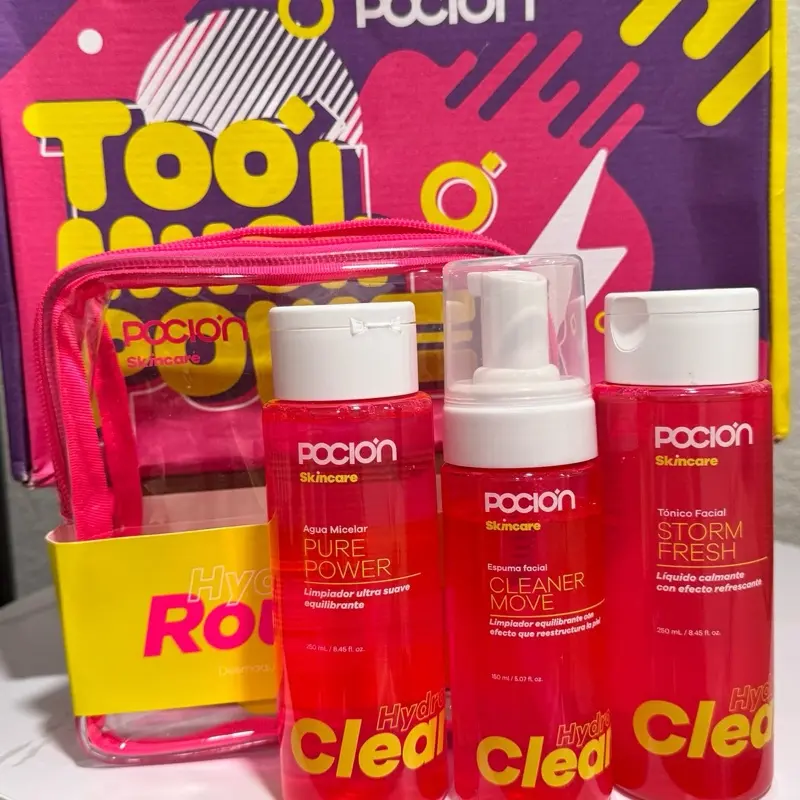 Poción Skincare Hydro Clean La Kit Facial Hydro Clean for Daily Use with Comfort in Pink Packaging PURÉ POWER-CLEAN MOVE-STORM FRESH 150ml