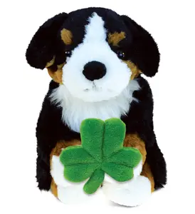 DOLLIBU 8-Inch Bernese Mountain Dog Stuffed Animal, Polyester Personalized Irish Theme Soft Plush Toy with Green Shamrock Accent