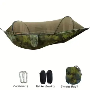 2026 Upgraded Camping Hammock with Mosquito Net, Quick Setup Portable Bug Proof Hammock with Tree Straps & Carabiners, Lightweight Nylon for Outdoor, Hiking, Backpacking, Backyard, Beach & Travel Essentials