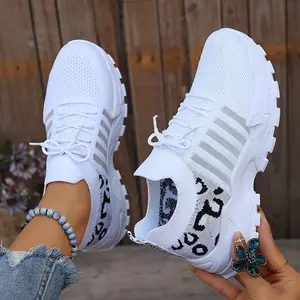 Women's Casual Sports Shoes - Breathable Mesh Leopard Print, Lightweight Lace-up Running Shoes, Comfortable Platform Sole, Fashionable Low Top Design, Casual Sports Shoes | Lace-up Sneakers | Comfortable Sole