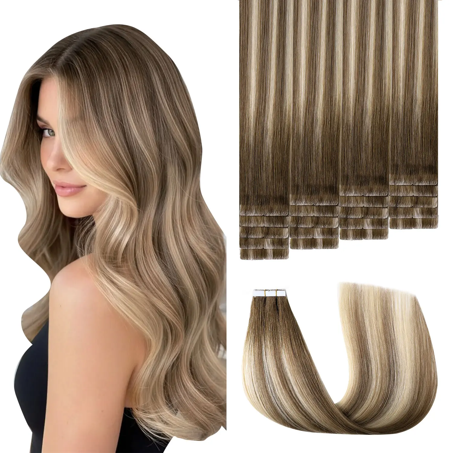 Sweetmet Invisible Tape in Extensions - 3rd-Generation Real Human Hair, Silky Straight, #1 Jet Black to Platinum, 20pcs Injected Hand-Tied Long Tape Ins Extensions, Human Hair Real, 20Inch-45G, Self-Adhesive