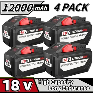 M18 1&2&4Pack 12000mAh 18V Replacement Battery for milwaukee Replacing batteries with electric tools M-18Battery Pack Compatible with Milw M-18 12.0Ah Lithium Battery 48-11-1890,48-11-1850,48-11-1828, Cordless Tools milwaukee battery milwaukee m18